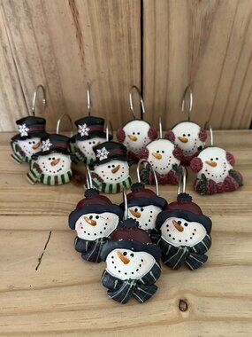 Christmas Snowman Resin Shower Curtain Hooks Set of 12